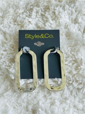 Style & Co Silver-Tone Rounded Rectangle Hoop Earrings